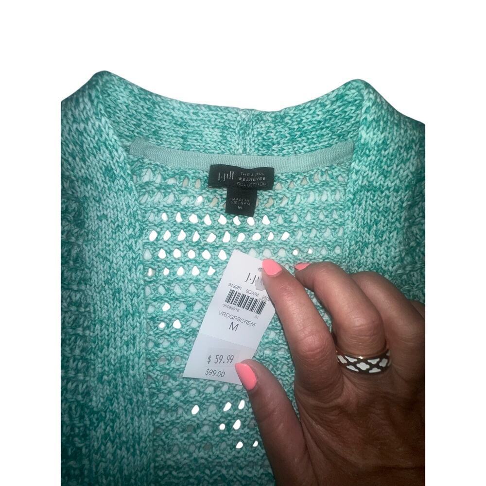 J. Jill Wearever Open Knit Cardigan Sweater Medium NWT Aqua Mint 100% Cotton - Picture 8 of 8